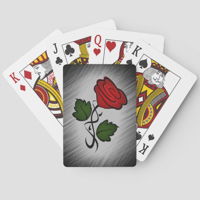 Jeu De Cartes Rose rouge sur fond noir (dos)