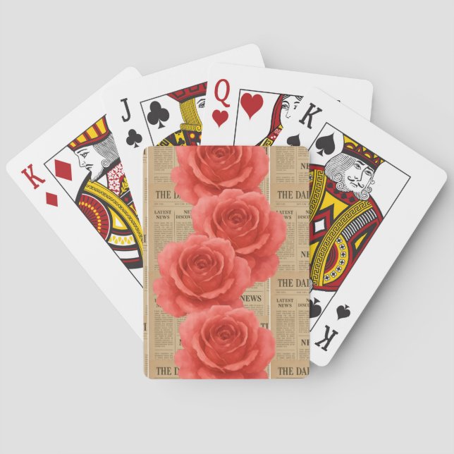 Jeu De Cartes Rose vintage sur papier antique (dos)