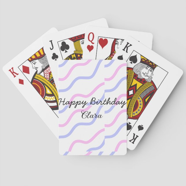 Jeu De Cartes Rose violet rayures heureux anniversaire ajouter n (dos)