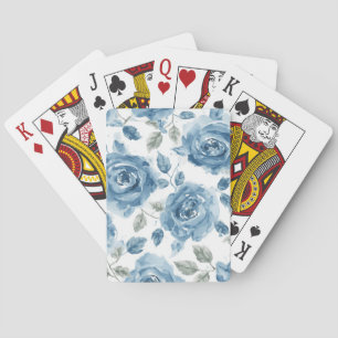 Jeu De Cartes Roses Bleus Fleurs Botaniques Aquarelle Floral