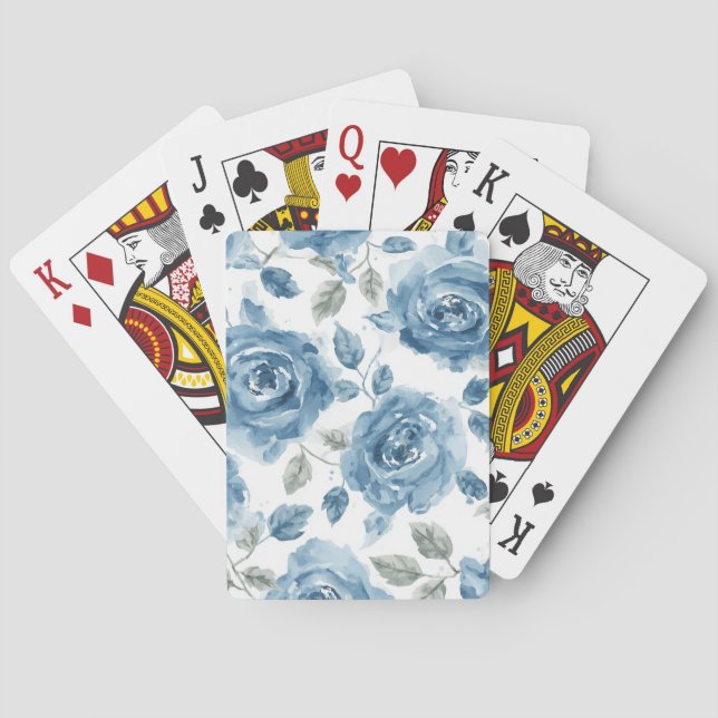 Jeu De Cartes Roses Bleus Fleurs Botaniques Aquarelle Floral (dos)