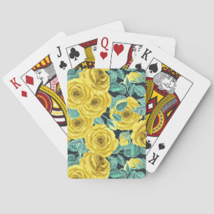 Jeu De Cartes Roses d'aquarelle jaune avec feuilles et pattes de