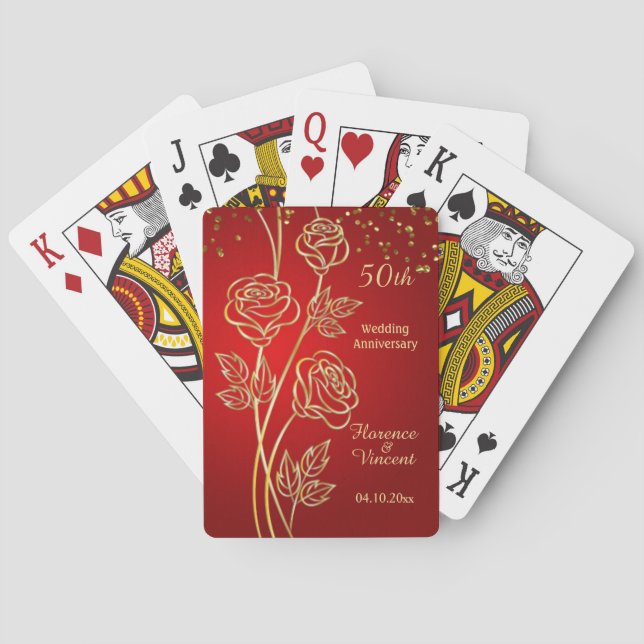 Jeu De Cartes Roses d'or sur l'anniversaire de rouge (dos)