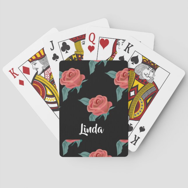 Jeu De Cartes Roses roses roses sur noir (dos)