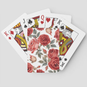 Jeu De Cartes Roses Rouges Aquarelle Florale Botanique Peinte