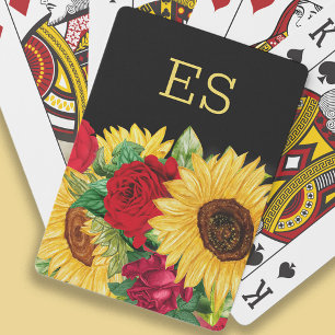 Jeu De Cartes Roses Rouges Élégantes Tournesols Jaunes Monogramm