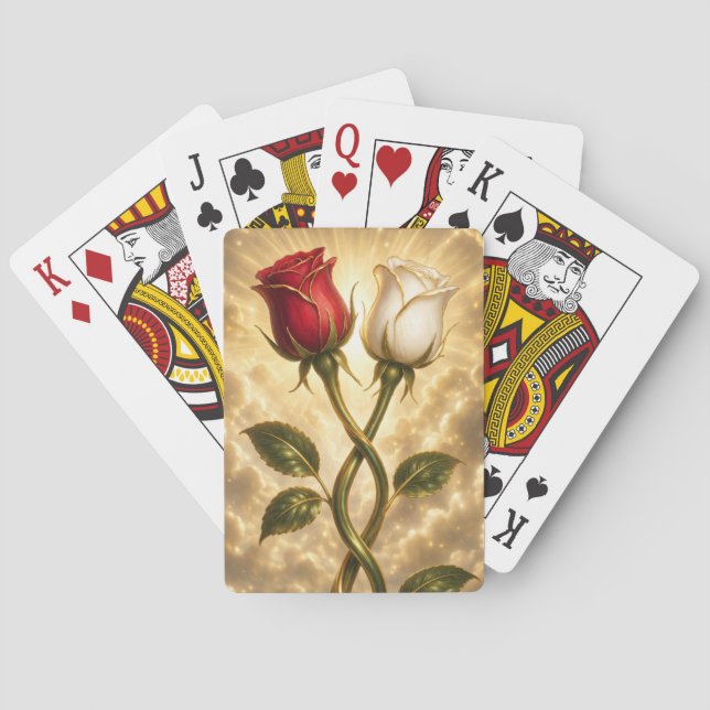 Jeu De Cartes Roses rouges et blanches entrelacées. (dos)