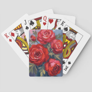 Jeu De Cartes Roses Rouges   Peinture Aquarelle Florale