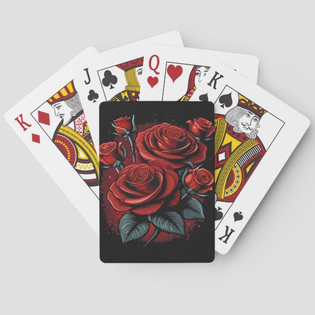 Jeu De Cartes Roses rouges sur le look Cool noir (dos)