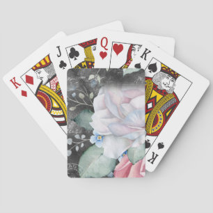 Jeu De Cartes Roses sur tableau noir à la craie aquarelle 