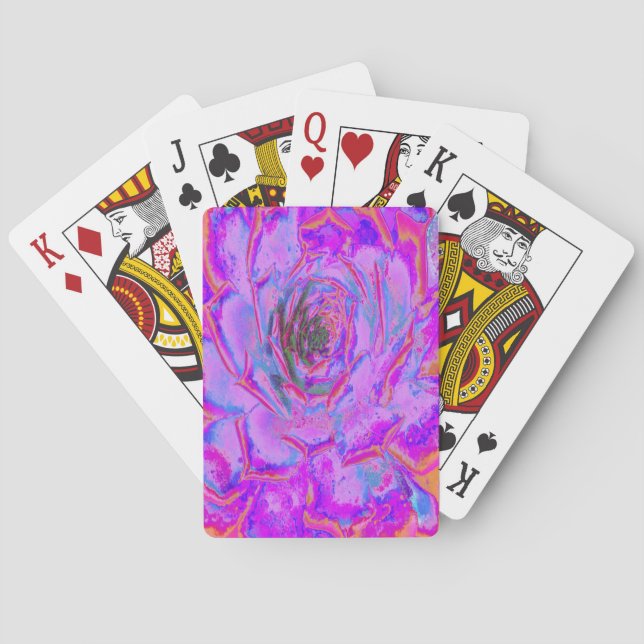 Jeu De Cartes Rosette de Sedum Succulent Pourpre et Magenta (dos)