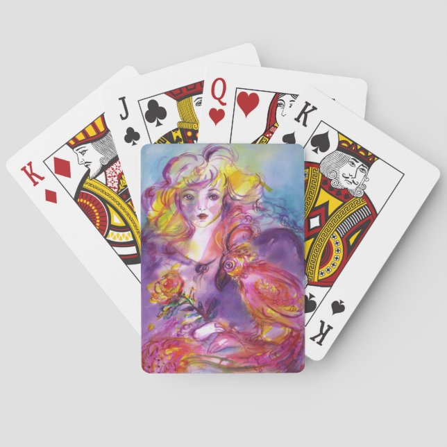 Jeu De Cartes ROSINA / Dame avec perroquet et aquarelle Rose (dos)