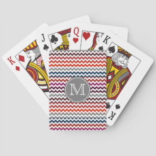 Jeu De Cartes Rouge blanc gris Chevron Zigzag Monogramme