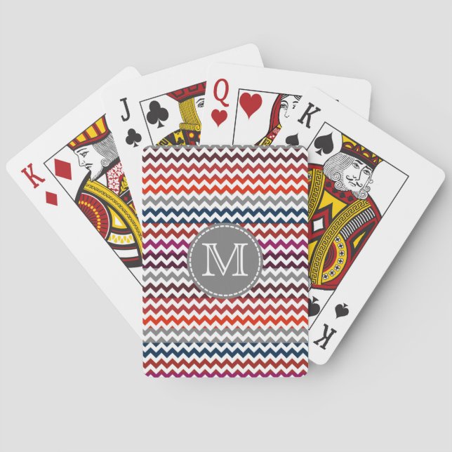 Jeu De Cartes Rouge blanc gris Chevron Zigzag Monogramme (dos)