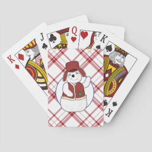 Jeu De Cartes Rouge & Blanc Plaid Avec Snowman Jouer Des Cartes