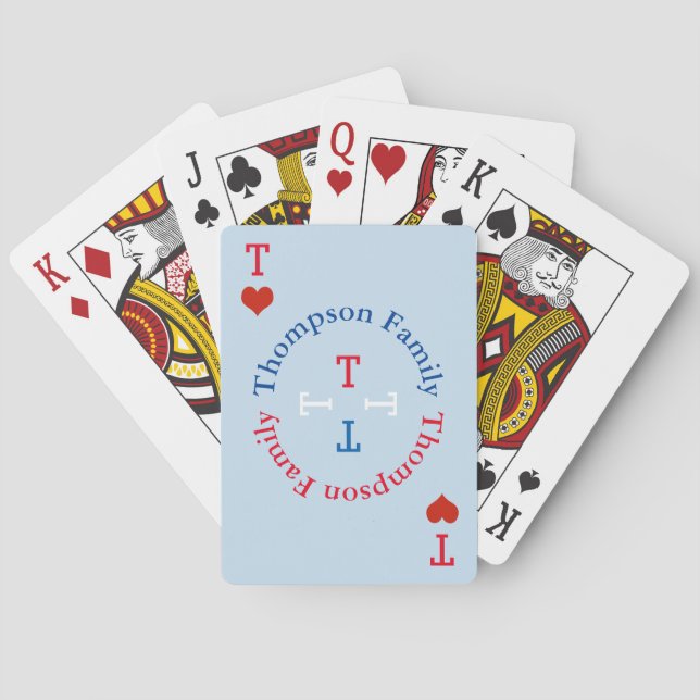 Jeu De Cartes rouge/bleu de monogramme de nom de famille de (dos)