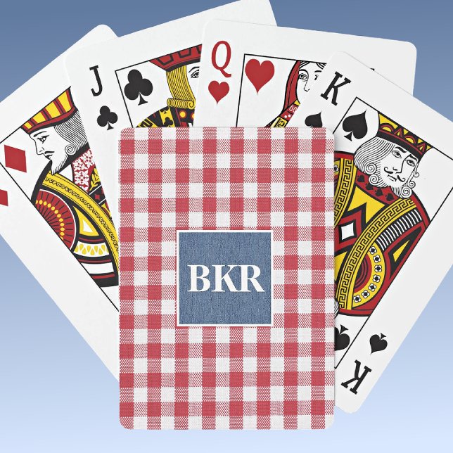 Jeu De Cartes Rouge et blanc Check Blue Denim Monogramme (Créateur téléchargé)