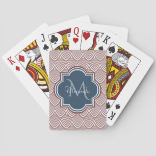 Jeu De Cartes Rouge foncé Déco pétoncles bleu marine Monogramme 