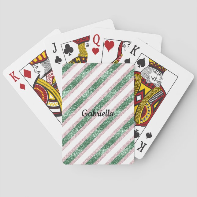 Jeu De Cartes Rouge Pâle Vert Paillettes Rayures (dos)