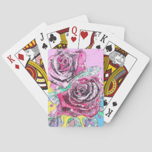 Jeu De Cartes Rouge Rose Fleur Aquarelle Jouer Cartes Set Art