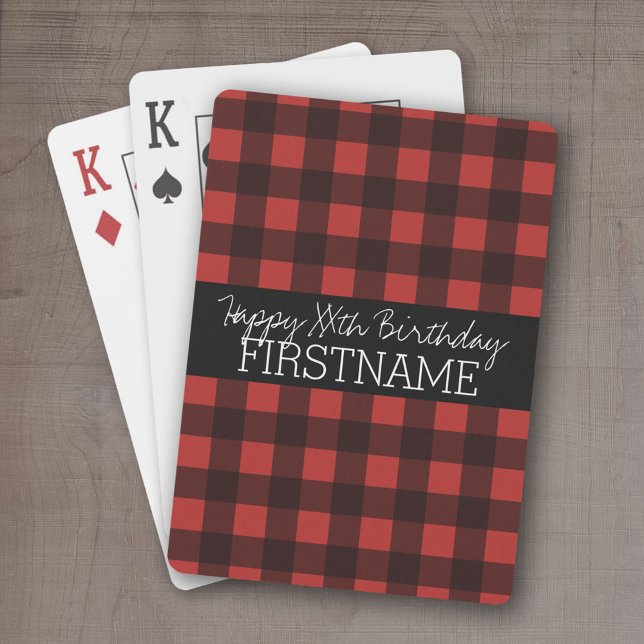 Jeu De Cartes Rouge rustique et noir Buffalo plaqué fête d'anniv (Personalized playing cards - Fun Birthday Design)