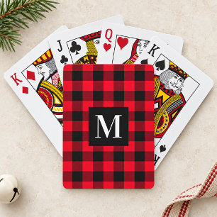 Jeu De Cartes Rouge Rustique Plaid Buffalo Monogramme Noir