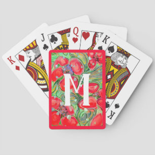 Jeu De Cartes Rouge Vert Imaginaire Fleurs Monogrammes Art