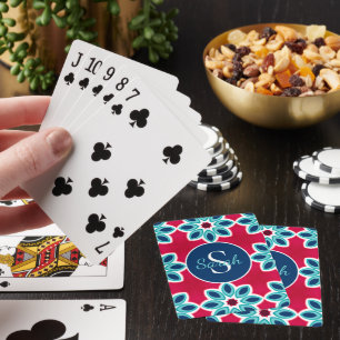 Jeu De Cartes Rouge vif et bleu géométrique moderne personnalisé