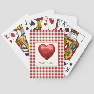 Jeu De Cartes Rouge vintage et En vichy de crème avec coeur