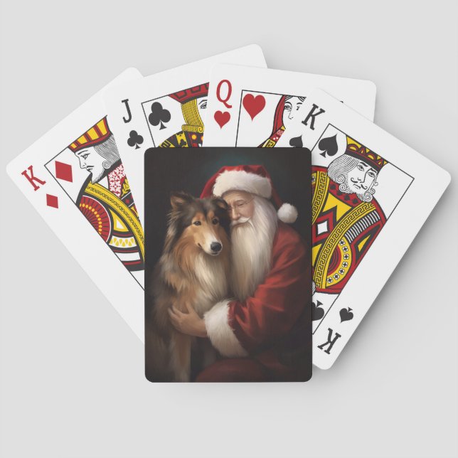 Jeu De Cartes Rough Collie Avec Noël Festif Du Père Noël (dos)
