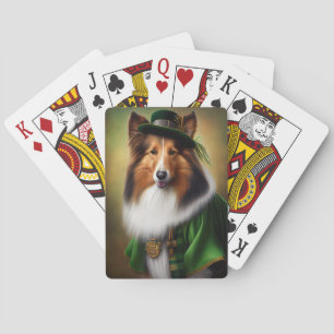 Jeu De Cartes Rough Collie Chien dans la tenue de la Saint Patri