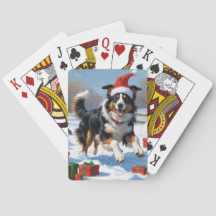 Jeu De Cartes Rough Collie Courir dans la neige avec le Casquett