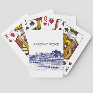 Jeu De Cartes Rowers D'Équipage Course Avec Boathouse Blue