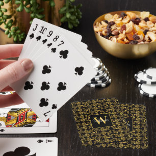 Jeu De Cartes Royal Black & Gold Damassé Fleur Personnalisé Nom
