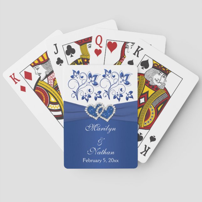 Jeu De Cartes Royal Blue, Blanc Floral Mariage Jouer des cartes (dos)