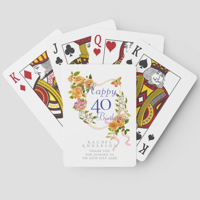 Jeu De Cartes Ruban de rose d'or 40e anniversaire (dos)