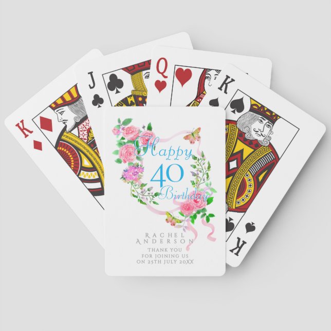 Jeu De Cartes Ruban de rose rose 40e anniversaire (dos)