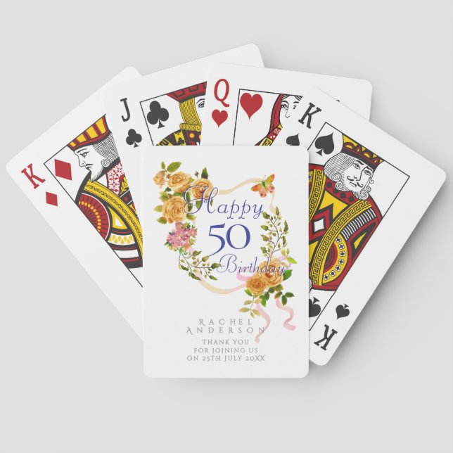 Jeu De Cartes Ruban Rose Doré 50e Anniversaire (dos)
