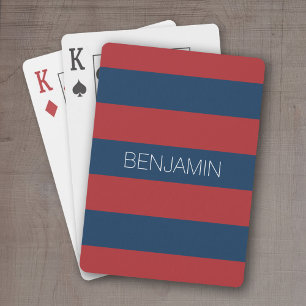 Jeu De Cartes Rugby bleu marine et rouge avec nom personnalisé