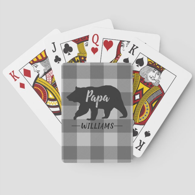 Jeu De Cartes Russe Papa Bear Buffalo Plaid Monogramme Nom (dos)