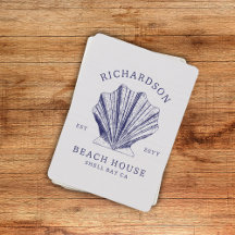 Rustic Beach House Nom de famille Shell | bleu mar
