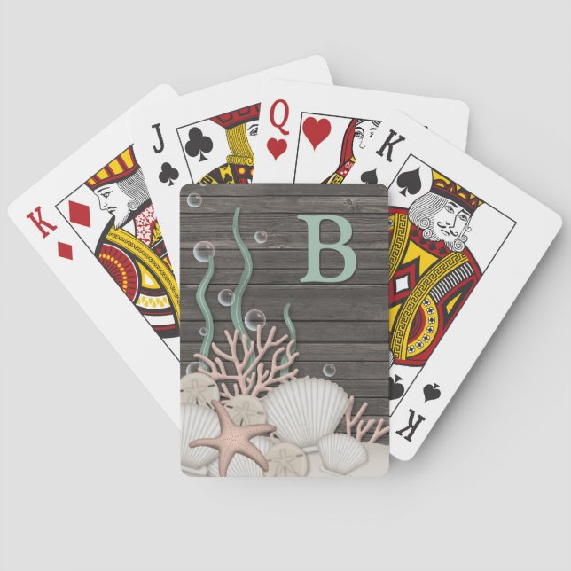 Jeu De Cartes Rustic Beach Shells & Wood Monogram Playing Cards (dos)
