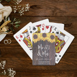 Jeu De Cartes Rustic M. et Mme Sunflower Mariage<br><div class="desc">Des cartes à jouer rustiques pour les faveurs de fête, vos événements mariages et la vie de mariée avec un arrière - plan en bois foncé faux, des aquarelles de tournesol, "Mr & Mrs" dans un grand script blanc et une illustration blanche de deux coeurs réunis. Personnalisez avec vos noms...</div>