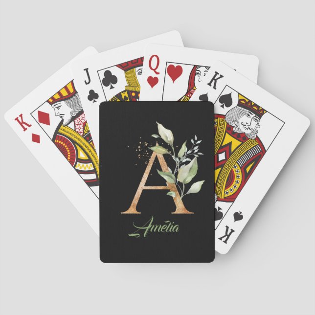 Jeu De Cartes Rustique Un monogramme vert feuillage eucalyptus o (dos)