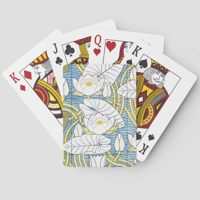 Jeu De Cartes Sage Green Art Nouveau Water Lily Pattern (dos)