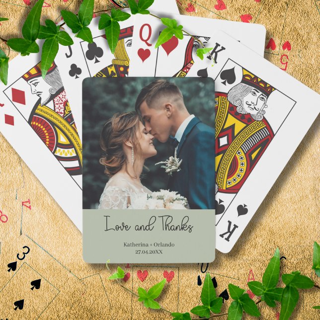 Jeu De Cartes Sage Green Elegant Wedding Love and Thanks Photo (Créateur téléchargé)