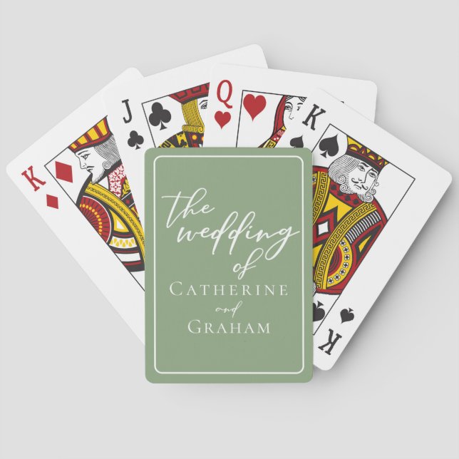 Jeu De Cartes Sage Green White Typographie Mariage personnalisé (dos)