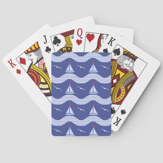 Jeu De Cartes Sailboats On A Striped Sea Pattern (dos)