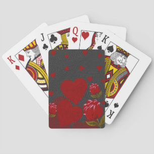 Jeu De Cartes Saint Valentin, coeur rouge, rose rouge sur gris