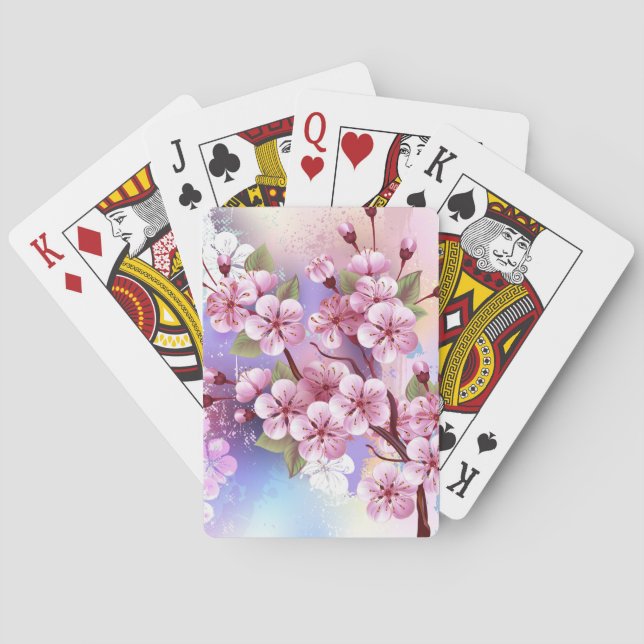 Jeu De Cartes Sakura rose sur la peinture Arrière - plan (dos)